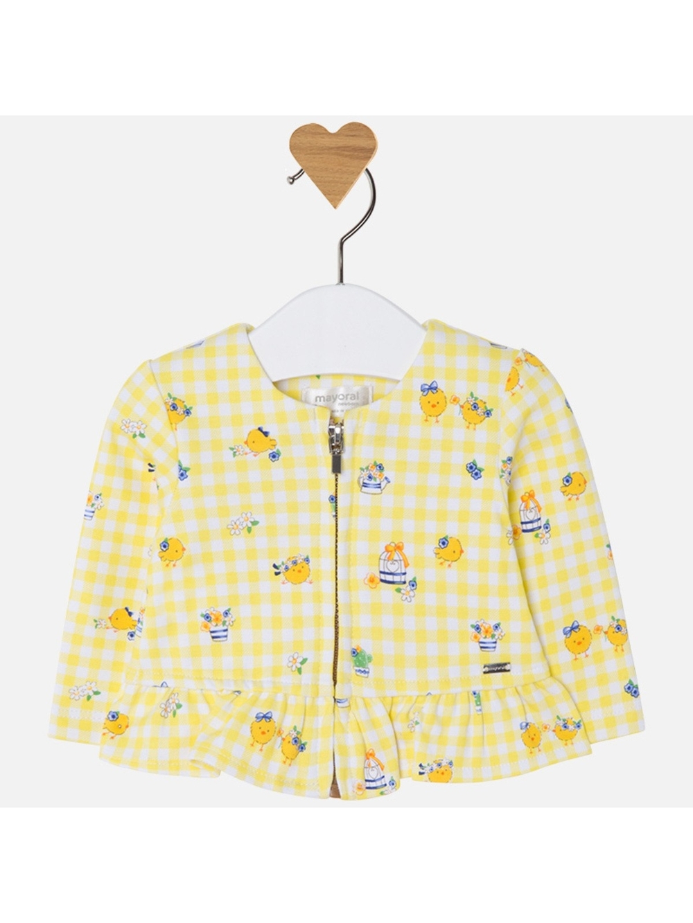 Mayoral Yellow and White Gingham Baby Zip Romper